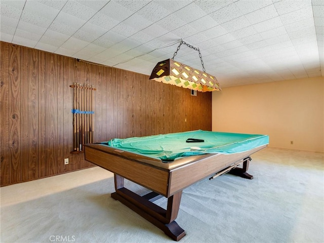 9386 Cambridge St, Cypress, CA 90630 - game room featuring carpet, billiards table, and wood walls