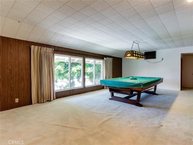 9386 Cambridge St, Cypress, CA 90630 - recreation room featuring wood walls, billiards table, and carpet