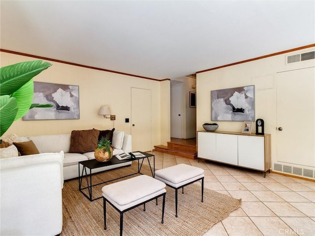 9386 Cambridge St, Cypress, CA 90630 - living area featuring crown molding and light tile patterned flooring