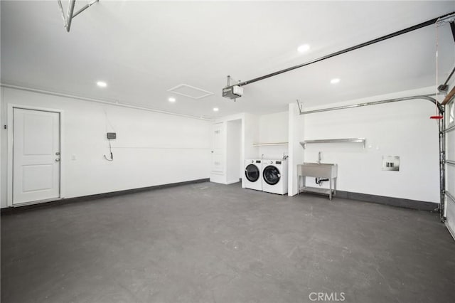 19040 Celtic St, Porter Ranch, CA 91326 - garage with a garage door opener, washing machine and clothes dryer, and recessed lighting