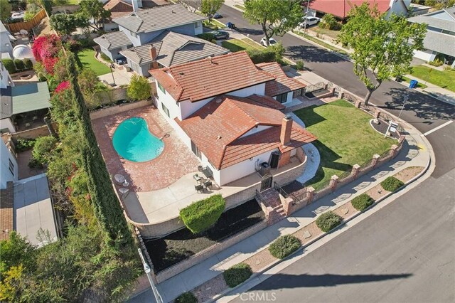 19040 Celtic St, Porter Ranch, CA 91326 - aerial perspective of suburban area featuring a pool area