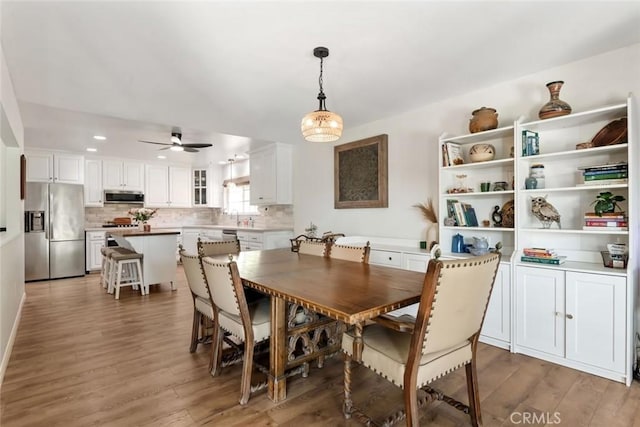 330 Spruce St, Riverside, CA 92507 - dining space featuring light wood-style floors, recessed lighting, and ceiling fan