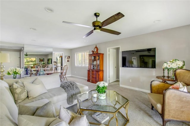31214 W Nine Dr, Laguna Niguel, CA 92677 - living room with ceiling fan, light colored carpet, and recessed lighting