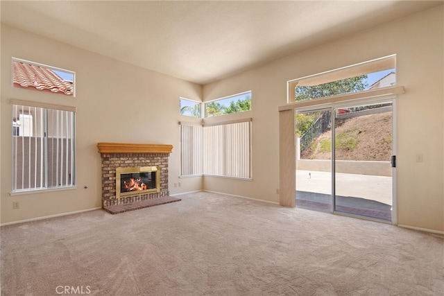 15280 Dunes Way, Moreno Valley, CA 92555 - unfurnished living room with carpet floors, a fireplace, and a high ceiling