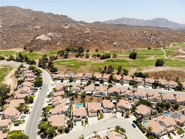 15280 Dunes Way, Moreno Valley, CA 92555 - aerial view of property's location featuring mountains, a local golf course, and nearby suburban area