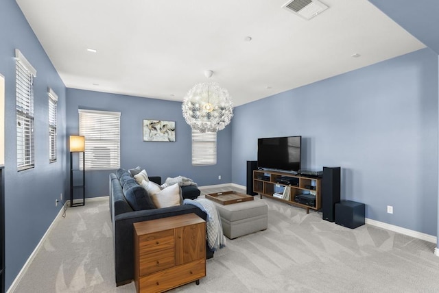 11550 Carowind Ln, Scripps Miramar, CA 92131 - carpeted living room with a chandelier and baseboards