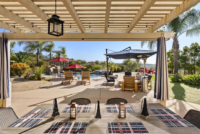 11550 Carowind Ln, Scripps Miramar, CA 92131 - view of patio featuring a pergola, ceiling fan, and outdoor dining area