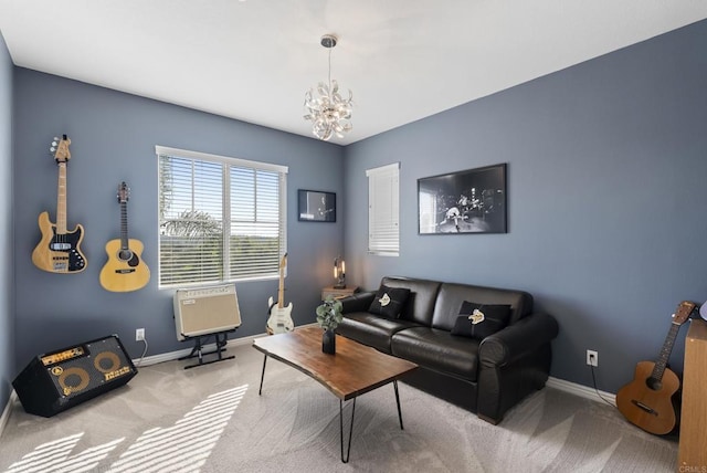 11550 Carowind Ln, Scripps Miramar, CA 92131 - carpeted living area featuring baseboards and a chandelier