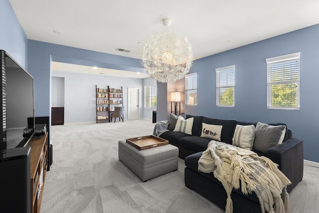 11550 Carowind Ln, Scripps Miramar, CA 92131 - living area featuring light colored carpet and a chandelier