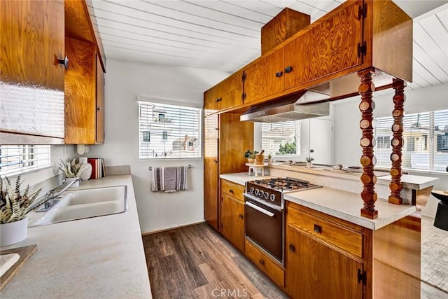 300 34th St, Newport Beach, CA 92663 - kitchen featuring gas stove, range hood, light countertops, and healthy amount of natural light
