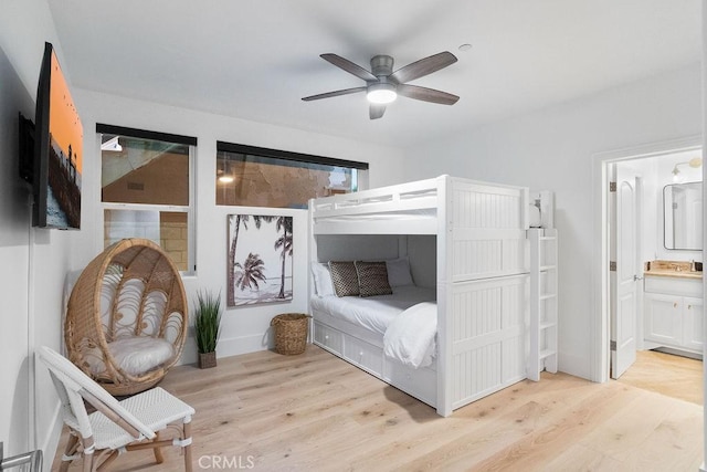 516 S The Strand # A, Oceanside, CA 92054 - bedroom featuring light wood-type flooring, ensuite bath, and ceiling fan