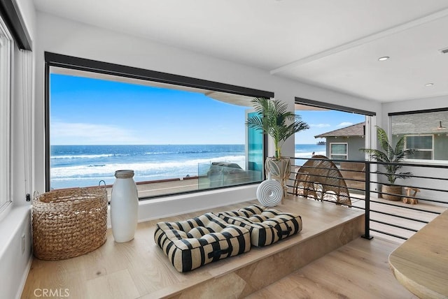516 S The Strand # A, Oceanside, CA 92054 - sitting room with wood finished floors, a water view, and recessed lighting