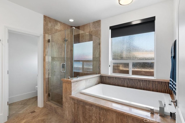 516 S The Strand # A, Oceanside, CA 92054 - bathroom featuring a bath, a shower stall, and tile patterned floors