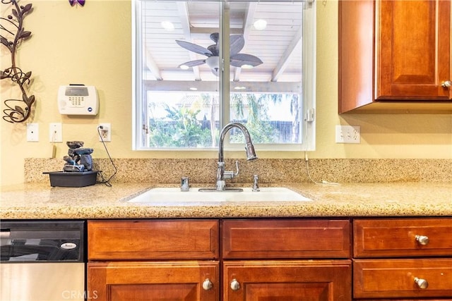 2168 Stonewood St, Mentone, CA 92359 - kitchen with dishwasher, light stone countertops, and a ceiling fan