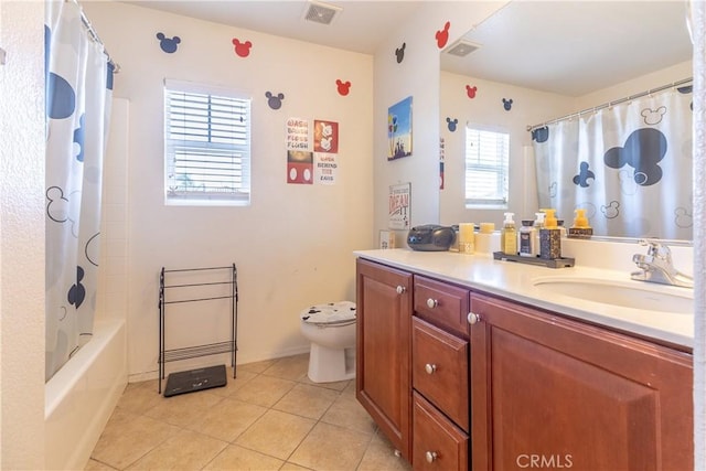 2168 Stonewood St, Mentone, CA 92359 - bathroom featuring vanity, shower / tub combo, and tile patterned floors