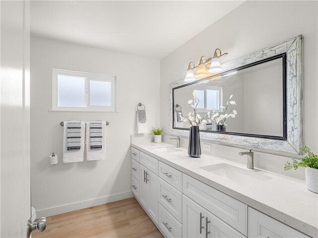 3236 W Browning Ave, Fresno, CA 93711 - full bathroom featuring plenty of natural light, double vanity, and wood finished floors