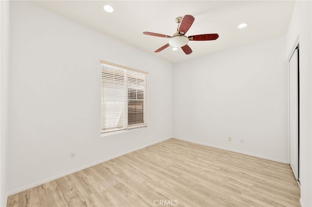 40065 Temple Ct, Murrieta, CA 92563 - unfurnished bedroom featuring light wood-style flooring, a closet, recessed lighting, and ceiling fan