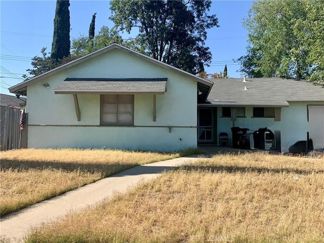 1437 E I St, Ontario, CA 91764 - view of front of home featuring stucco siding, a front yard, and a shingled roof
