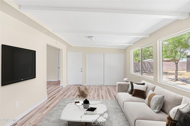 37858 10th St E, Palmdale, CA 93550 - living area featuring beamed ceiling and light wood-style flooring