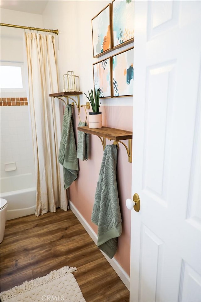 1639 La Selva Ave, Grover Beach, CA 93433 - bathroom with wood finished floors and shower / tub combo with curtain