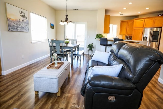 1639 La Selva Ave, Grover Beach, CA 93433 - living area with a chandelier, dark wood-style flooring, and recessed lighting