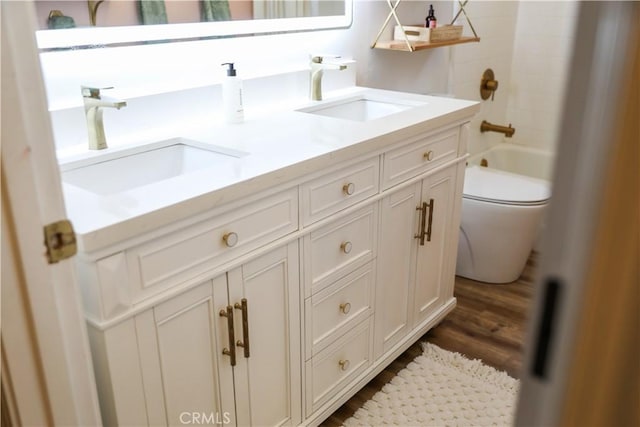 1639 La Selva Ave, Grover Beach, CA 93433 - bathroom with double vanity, wood finished floors, and shower / tub combination