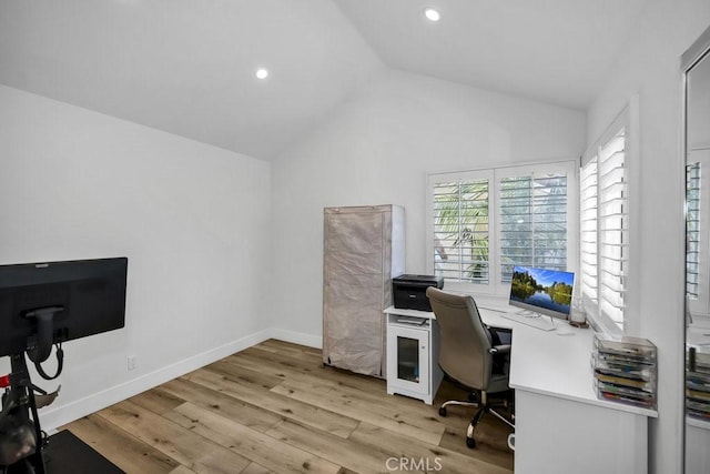 24523 Via Esquina, Calabasas, CA 91302 - office area featuring lofted ceiling, light wood-style flooring, and recessed lighting