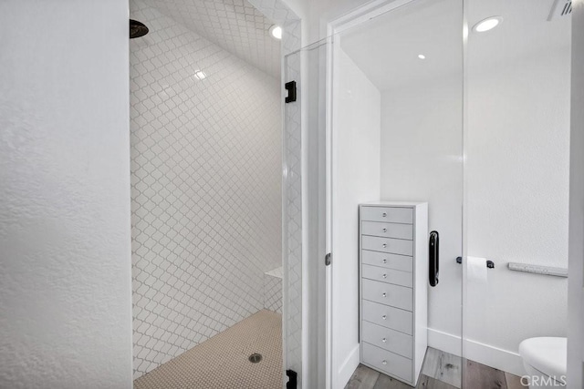 24523 Via Esquina, Calabasas, CA 91302 - full bath with tiled shower, wood finished floors, and recessed lighting