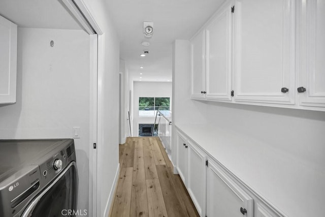 24523 Via Esquina, Calabasas, CA 91302 - laundry room featuring washer / clothes dryer, cabinet space, light wood-style floors, and recessed lighting