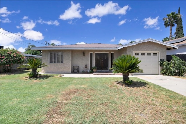1582 Hardt St, San Bernardino, CA 92408 - ranch-style house with stucco siding, a garage, a front lawn, and concrete driveway