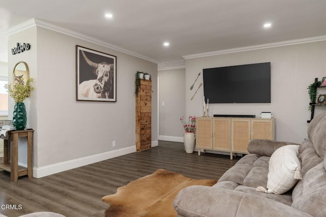 208 S 4th St, Santa Paula, CA 93060 - living area with wood finished floors, recessed lighting, and crown molding
