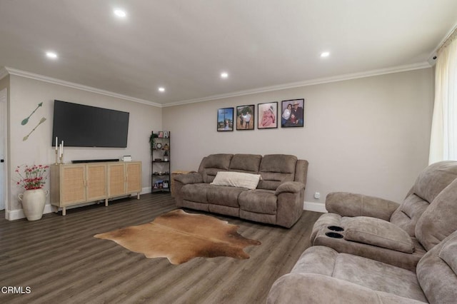 208 S 4th St, Santa Paula, CA 93060 - living area featuring wood finished floors, recessed lighting, and crown molding