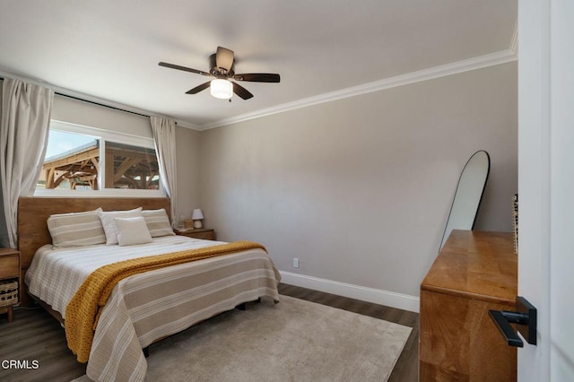 208 S 4th St, Santa Paula, CA 93060 - bedroom with dark wood-type flooring, ornamental molding, and a ceiling fan