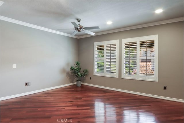 25225 Avenida Tranquila, Lake Forest, CA 92630 - spare room featuring a ceiling fan, wood finished floors, ornamental molding, and recessed lighting