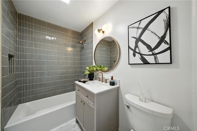 5243 Tara Pl, San Diego, CA 92117 - bathroom featuring vanity, shower / bath combination, and marble look tile flooring