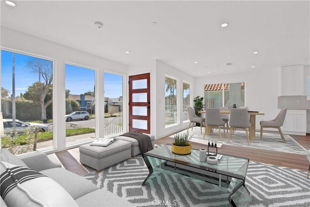 30313033 Vineyard Ave, Los Angeles, CA 90016 - living area featuring wood finished floors and recessed lighting
