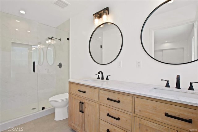 30313033 Vineyard Ave, Los Angeles, CA 90016 - full bath with a stall shower, double vanity, tile patterned floors, and recessed lighting