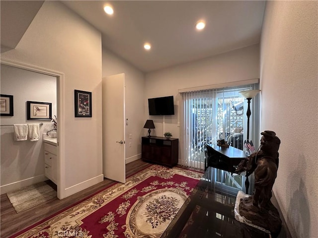1501 Pelham Unit 127F, Seal Beach, CA 90740 - office space featuring wood finished floors, recessed lighting, and vaulted ceiling