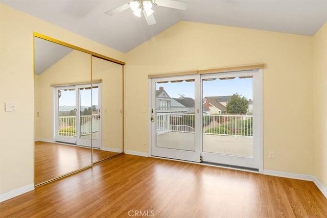 25912 Densmore Dr, Lake Forest, CA 92630 - unfurnished room featuring vaulted ceiling, ceiling fan, and wood finished floors