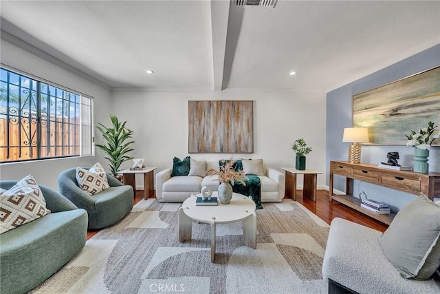 3687 Durfee Ave Unit 3, El Monte, CA 91732 - living room with wood finished floors, recessed lighting, and beamed ceiling