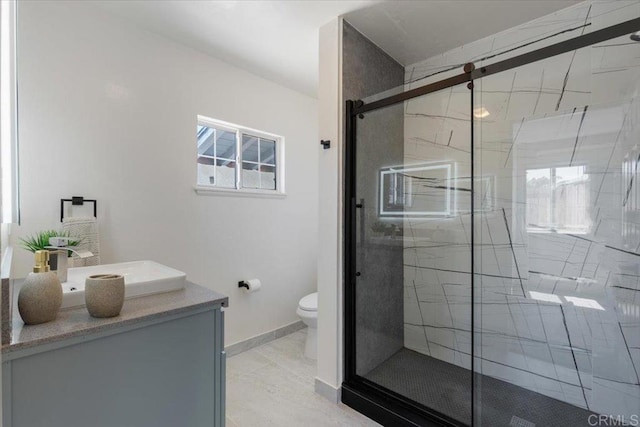 1327 Walbollen St, Spring Valley, CA 91977 - full bathroom with a stall shower, vanity, and marble finish flooring