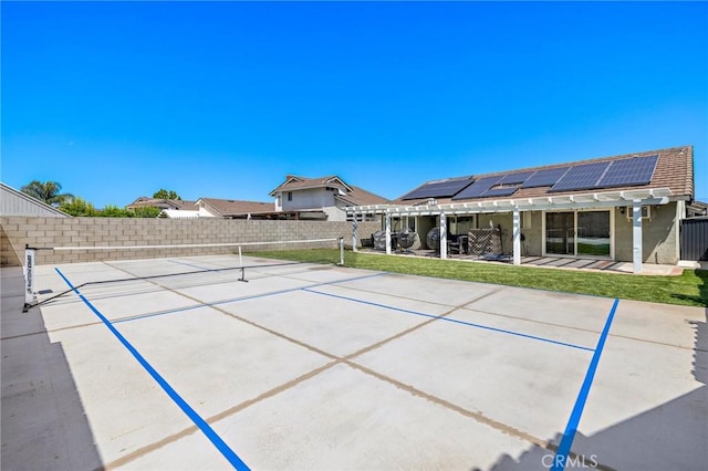 13220 February Dr, Corona, CA 92879 - fenced backyard with a pergola, a tennis court, and a patio area