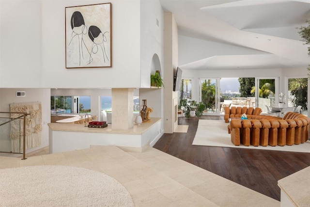 1904 Via Casa Alta, La Jolla, CA 92037 - entryway with high vaulted ceiling and wood finished floors