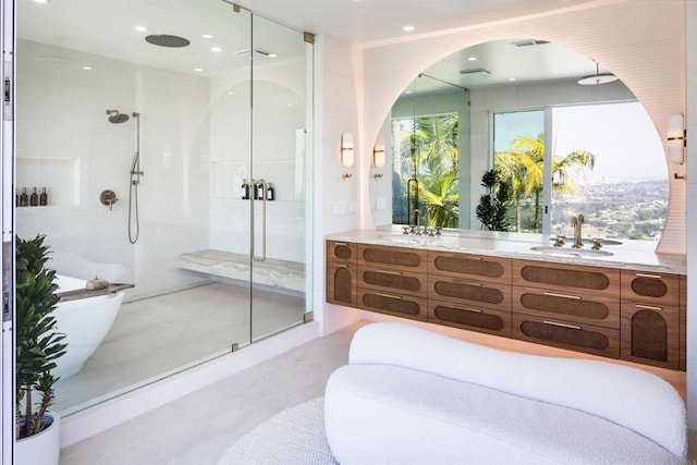 1904 Via Casa Alta, La Jolla, CA 92037 - full bath with a stall shower, double vanity, and recessed lighting