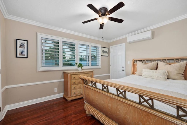 773 Puebla St, Encinitas, CA 92024 - bedroom featuring a wall mounted AC, dark wood finished floors, multiple windows, and ornamental molding