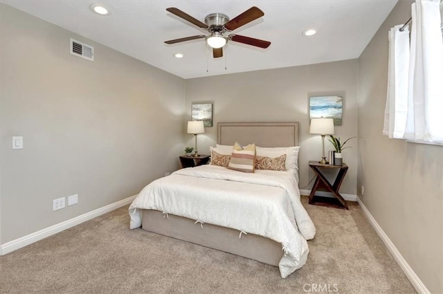 6782 Tahitian Cir, Yorba Linda, CA 92886 - bedroom with light colored carpet, recessed lighting, and ceiling fan