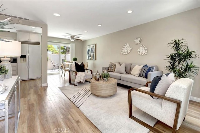 6782 Tahitian Cir, Yorba Linda, CA 92886 - living area with light wood-style flooring, a ceiling fan, and recessed lighting