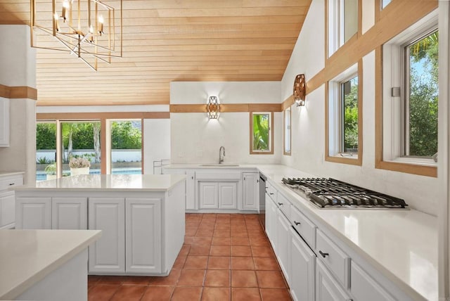 32204 Wiskon Way, Pauma Valley, CA 92061 - kitchen featuring wooden ceiling, appliances with stainless steel finishes, plenty of natural light, light tile patterned floors, and light countertops