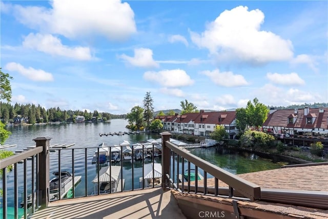 4 Village Unit 2, Lake Arrowhead, CA 92352 - dock featuring a water view, a balcony, and a residential view