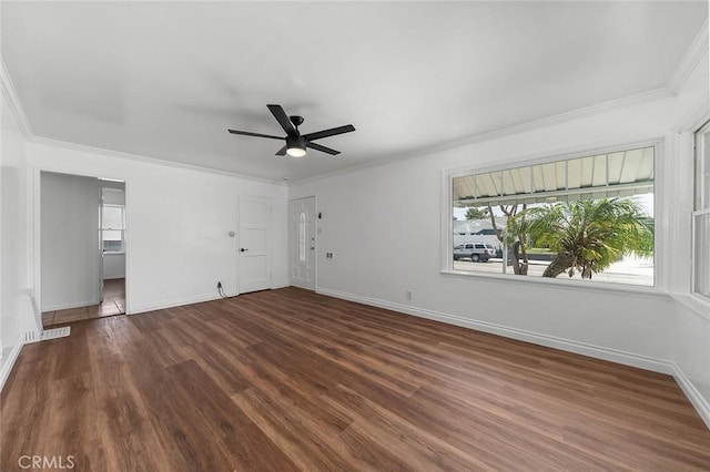4903 Brayton Ave, Long Beach, CA 90807 - unfurnished room featuring crown molding, dark wood-style floors, and a ceiling fan